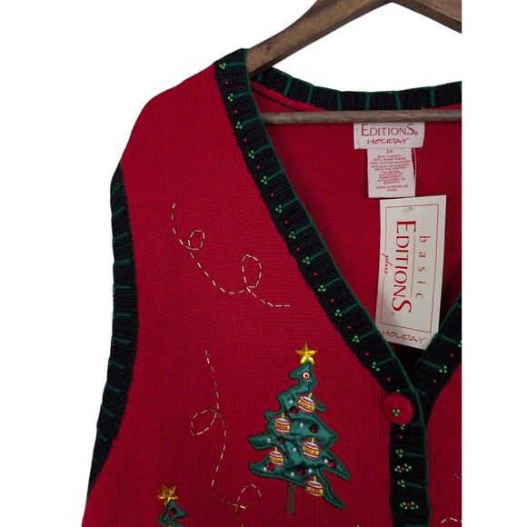 Vintage Kmart Basic Editions Womens Red Holiday Christmas Sweater Vest Size 2X - Picture 4 of 12